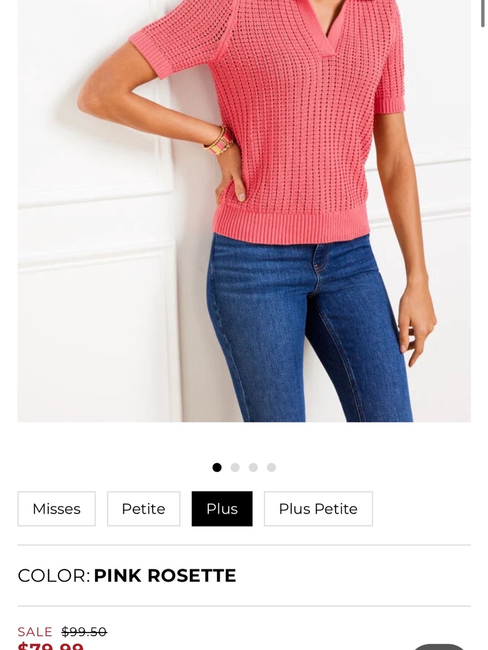 Talbots Pink Rosette V-Neck Short-Sleeve Knit Sweater